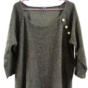 Olivia Blu 3/4 Length Sleeve Ribbed Light Sweater-Size 3X-Dark Gray/Black